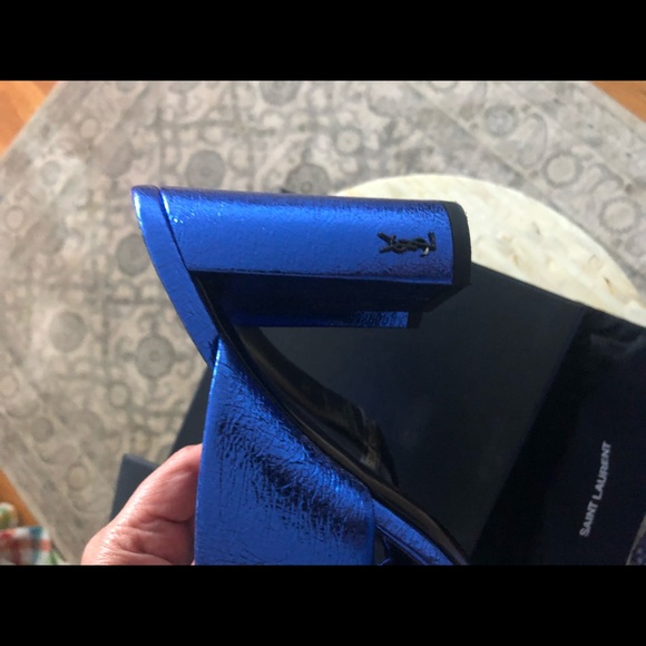 YAL LOULOU 95 SLIDE SANDAL METALLIC FOIL BLUE - Picture 4 of 11